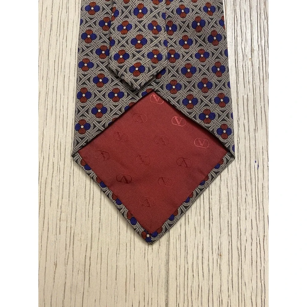 VALENTINO Vintage Cravatte Geometric Print  Silk Tie Made in Italy